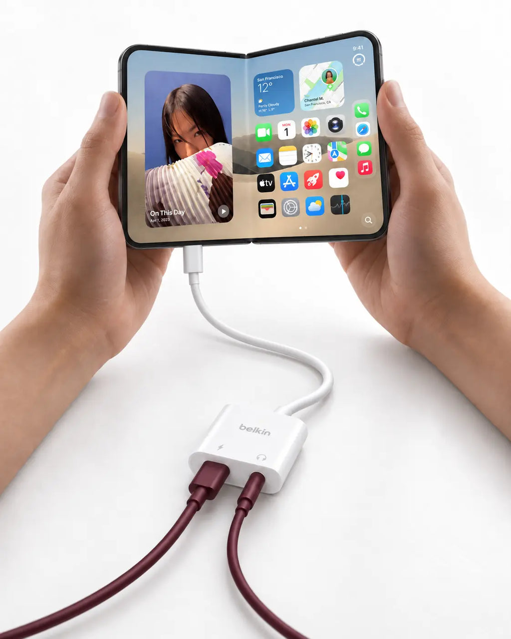 Belkin RockStar Beyaz 3.5mm Ses + USB-C Şarj Adaptörü